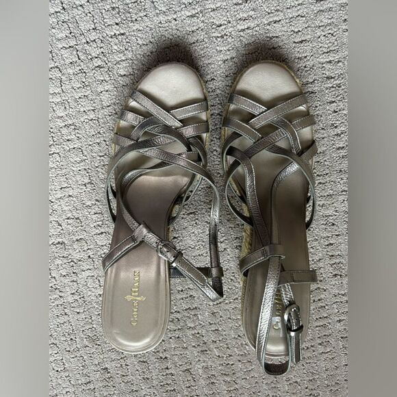 Cole Haan Sandals Meadow Strap Wedge II Metallic Strappy Spadrilles - Picture 3 of 10